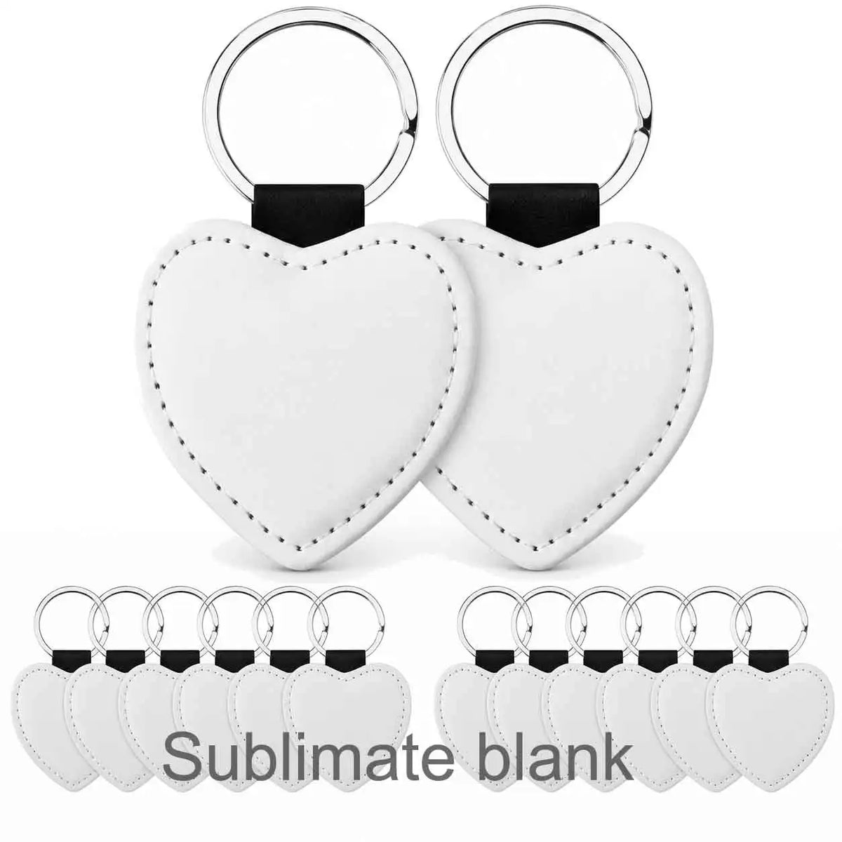 Porte-clés vierges sublimation cuir PU – Rectangle ou cœur – Lot de 10