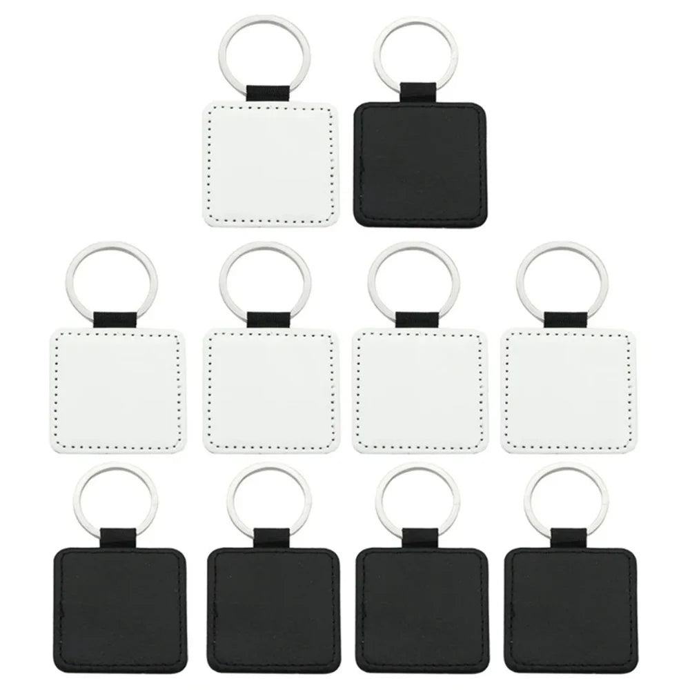Porte-clés vierges sublimation cuir PU – Rectangle ou cœur – Lot de 10