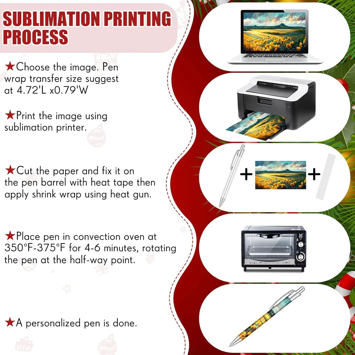 Stylos à bille vierges sublimation avec film thermoretractable – Lot de 10