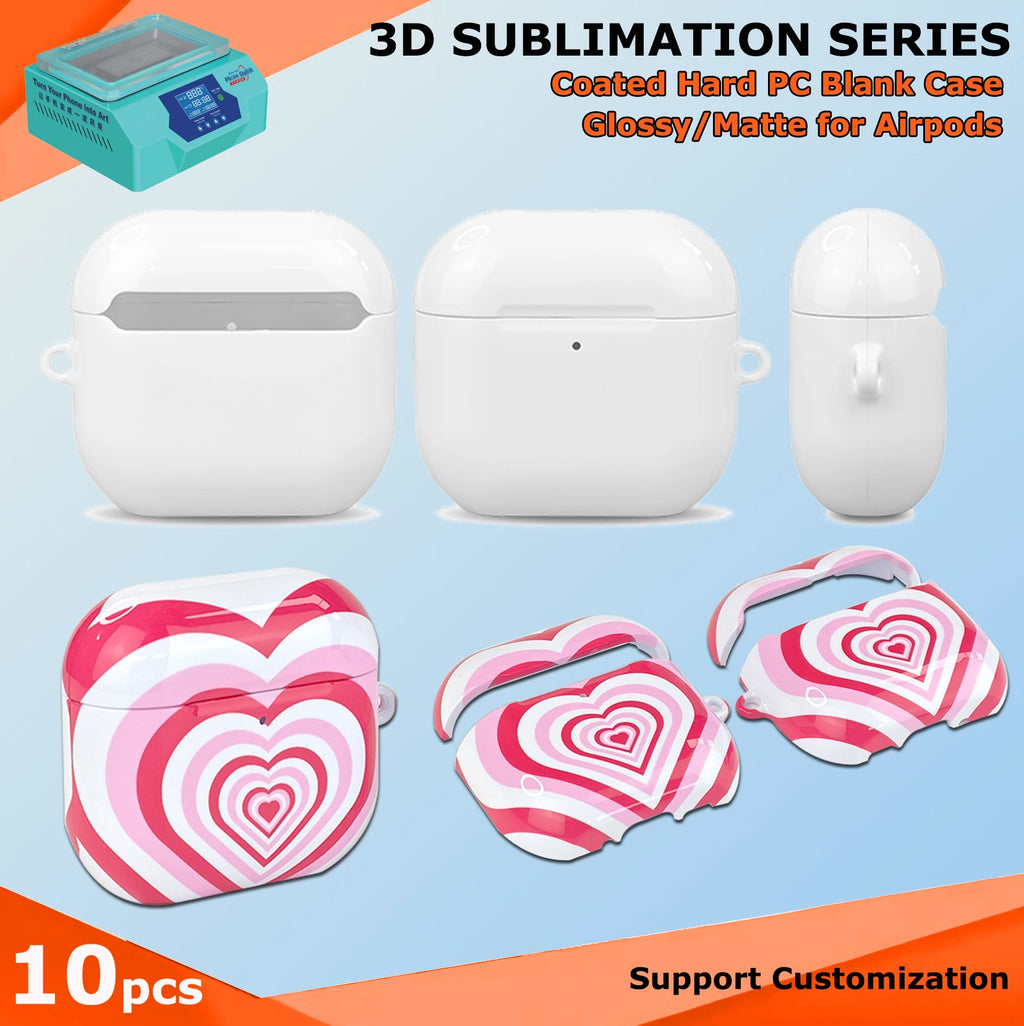 Pack of 10 Fonlyu Blank Hard Polycarbonate Protective Cases with Coating for AirPods Pro and Models 1-4, Designed for 3D Sublimation Printing.