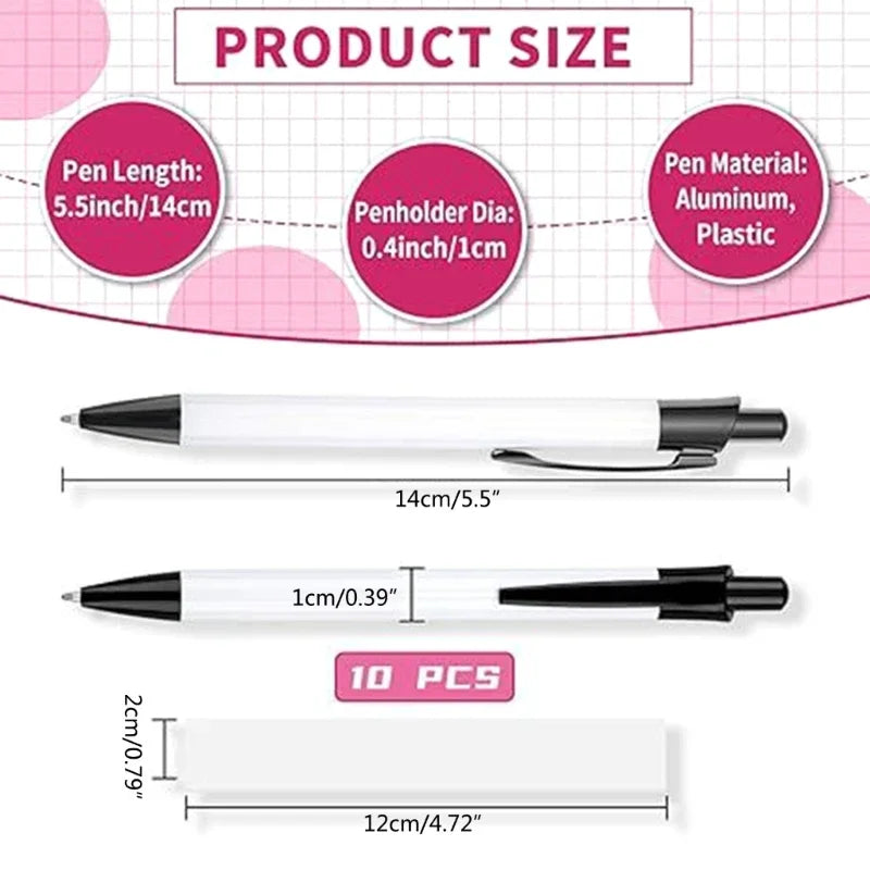 Stylos à bille vierges sublimation avec film thermoretractable – Lot de 10