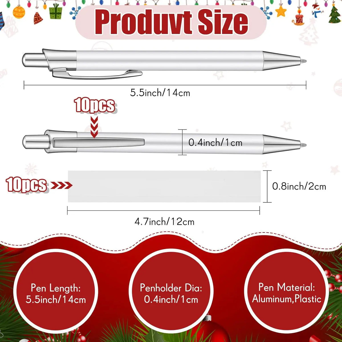 Stylos à bille vierges sublimation avec film thermoretractable – Lot de 10
