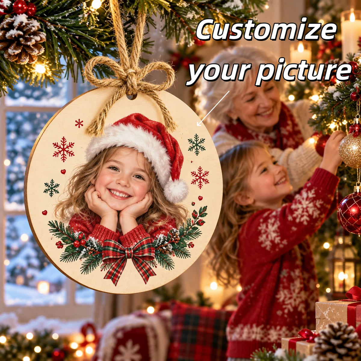 Pendentif rond bois personnalisable – Gravure photo – Décoration ou bijou