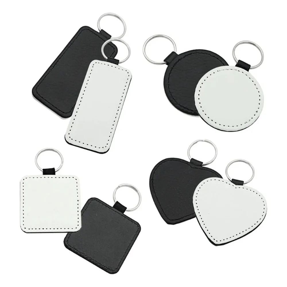 GEKTIMER Sublimation Blanks Keychains (Rectangle/Heart Shape, Grained PU Leather) - Creative Heat Transfer Accessory - Pack of 10