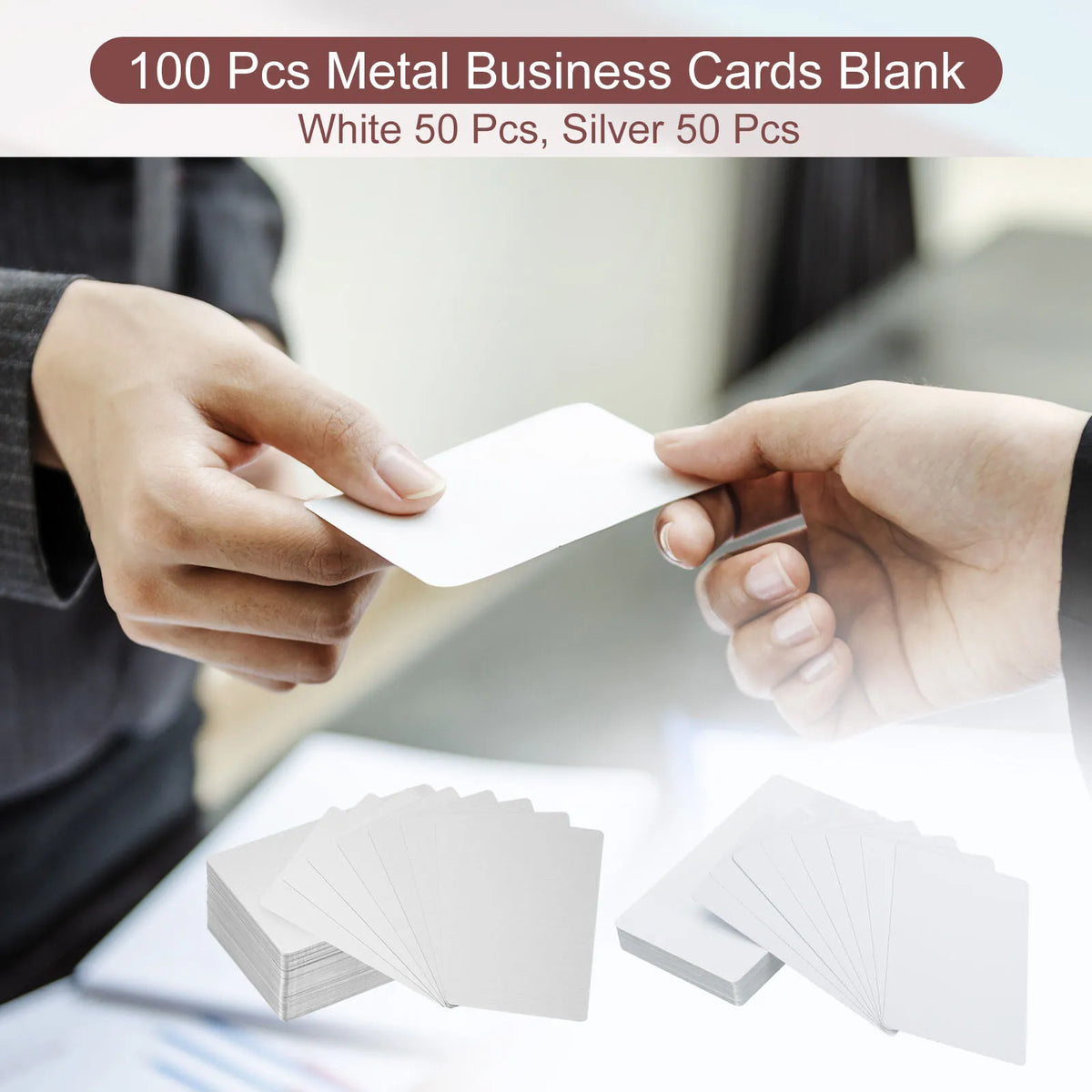 Cartes de visite aluminium vierges sublimation – Blanc ou argent