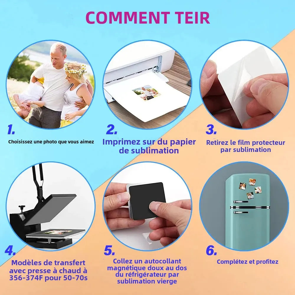 Sticker aimant réfrigérateur vierge sublimation DIY – Lot de 10