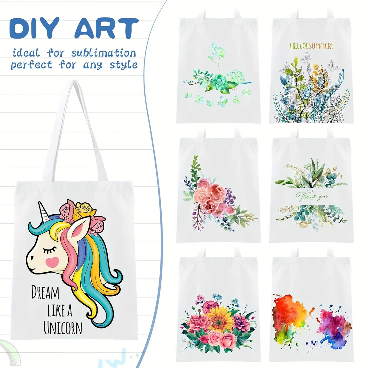 Sac fourre-tout vierge sublimation – Toile réutilisable – Lot de 6