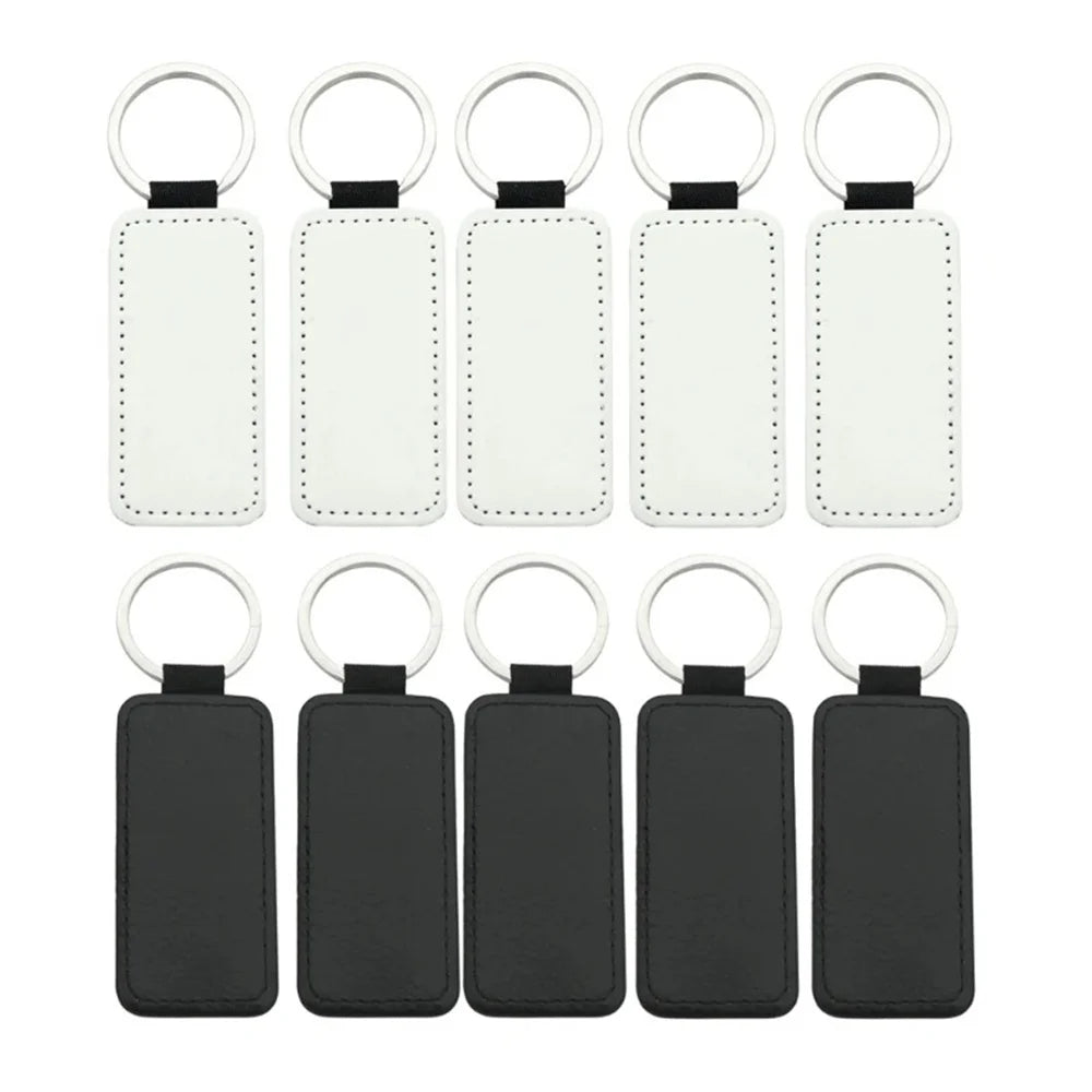 Porte-clés vierges sublimation cuir PU – Rectangle ou cœur – Lot de 10