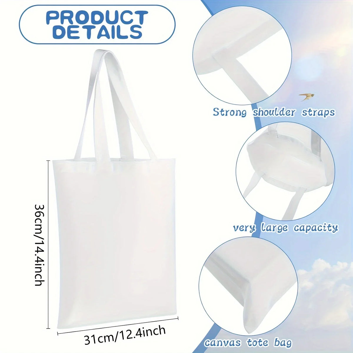 Sac fourre-tout vierge sublimation – Toile réutilisable – Lot de 6