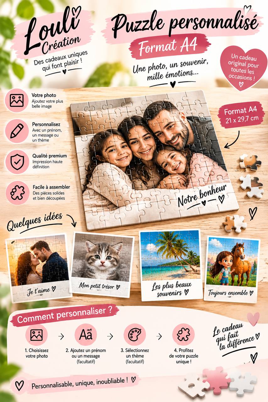 Puzzle personnalisé A4 – Photo ou texte