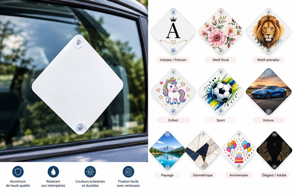 Plaque de voiture aluminium personnalisable – 2 ventouses